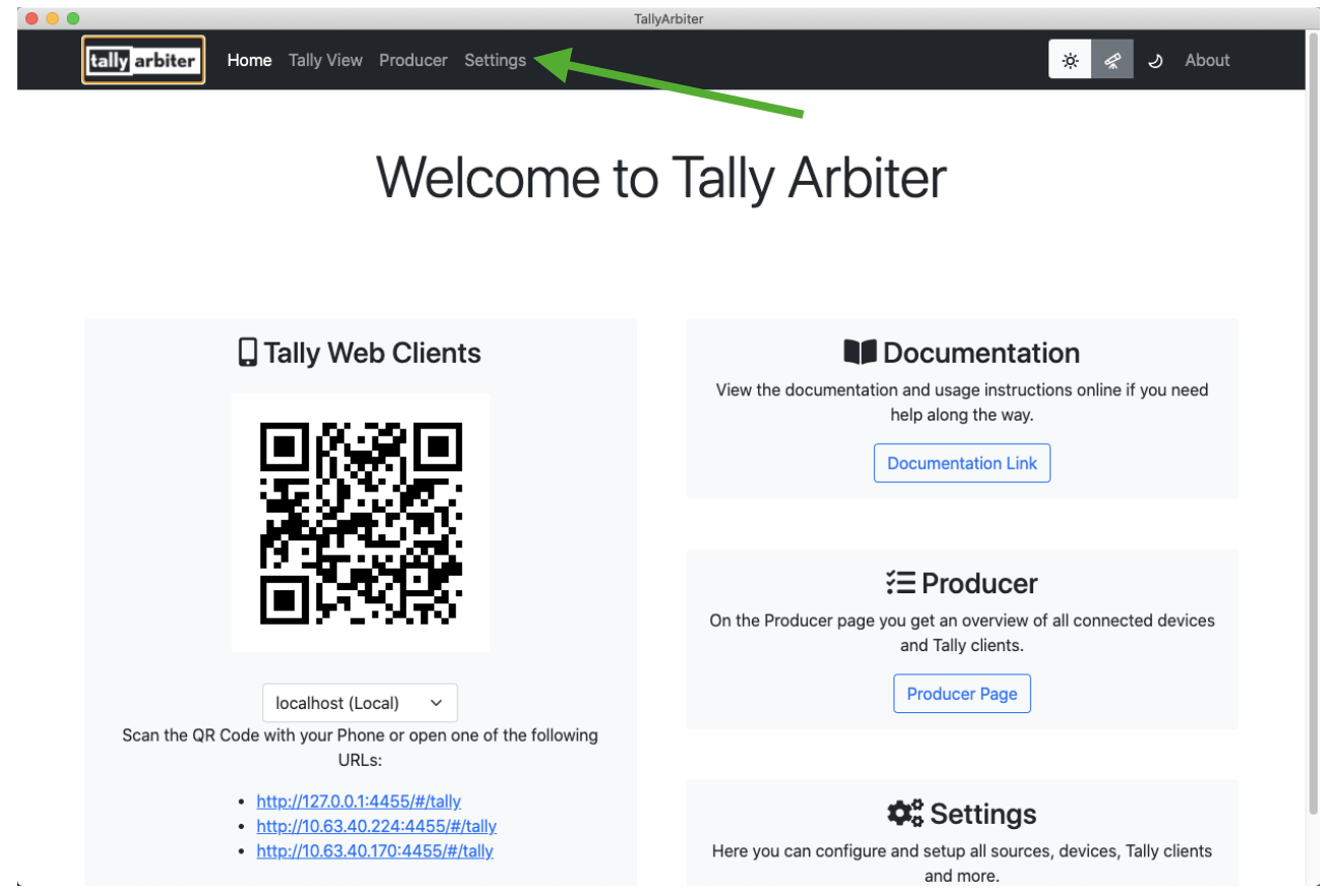 Opening Tally Arbiter Settings